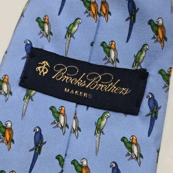 Brooks Brothers TROPICAL PARROTS MACAWS Blue All Over Print Men Silk Tie Necktie - Picture 5 of 6